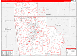 Fayetteville-Springdale-Rogers Metro Area Wall Map Red Line Style 2026